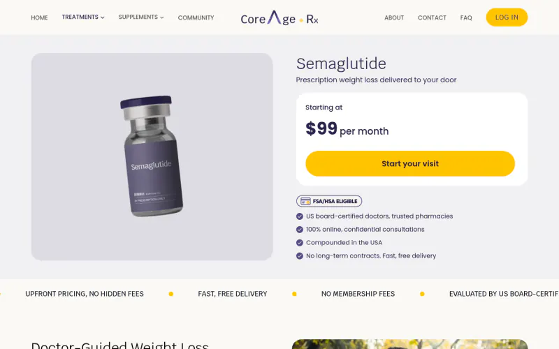 CoreAge Rx pricing page screenshot