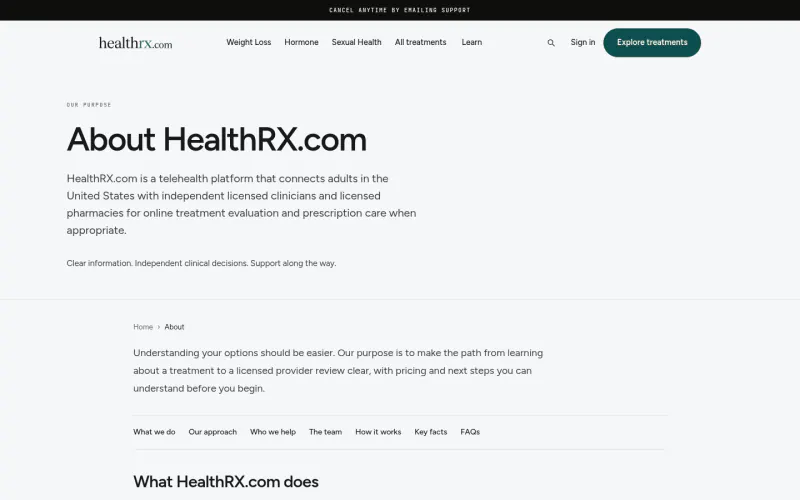 HealthRX website screenshot