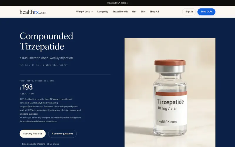 HealthRX website screenshot