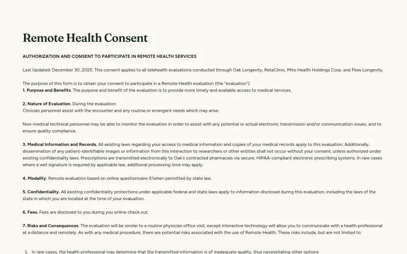 Oak Longevity website screenshot
