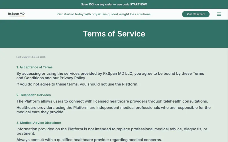 RxSpan MD terms page screenshot