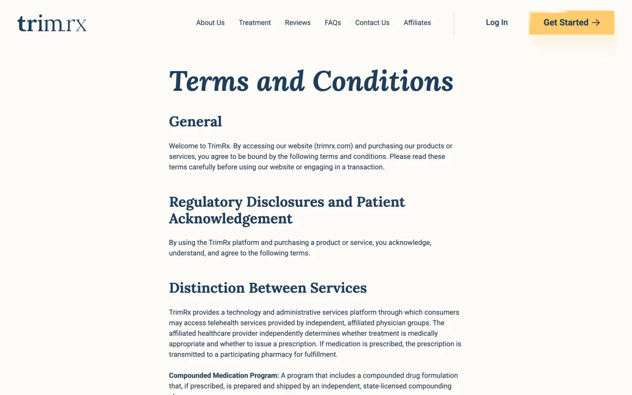 TrimRx terms and conditions screenshot